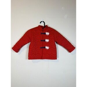 Kids Red Quilted Jacket with Bear Appliques Button‎ Closure US 3T